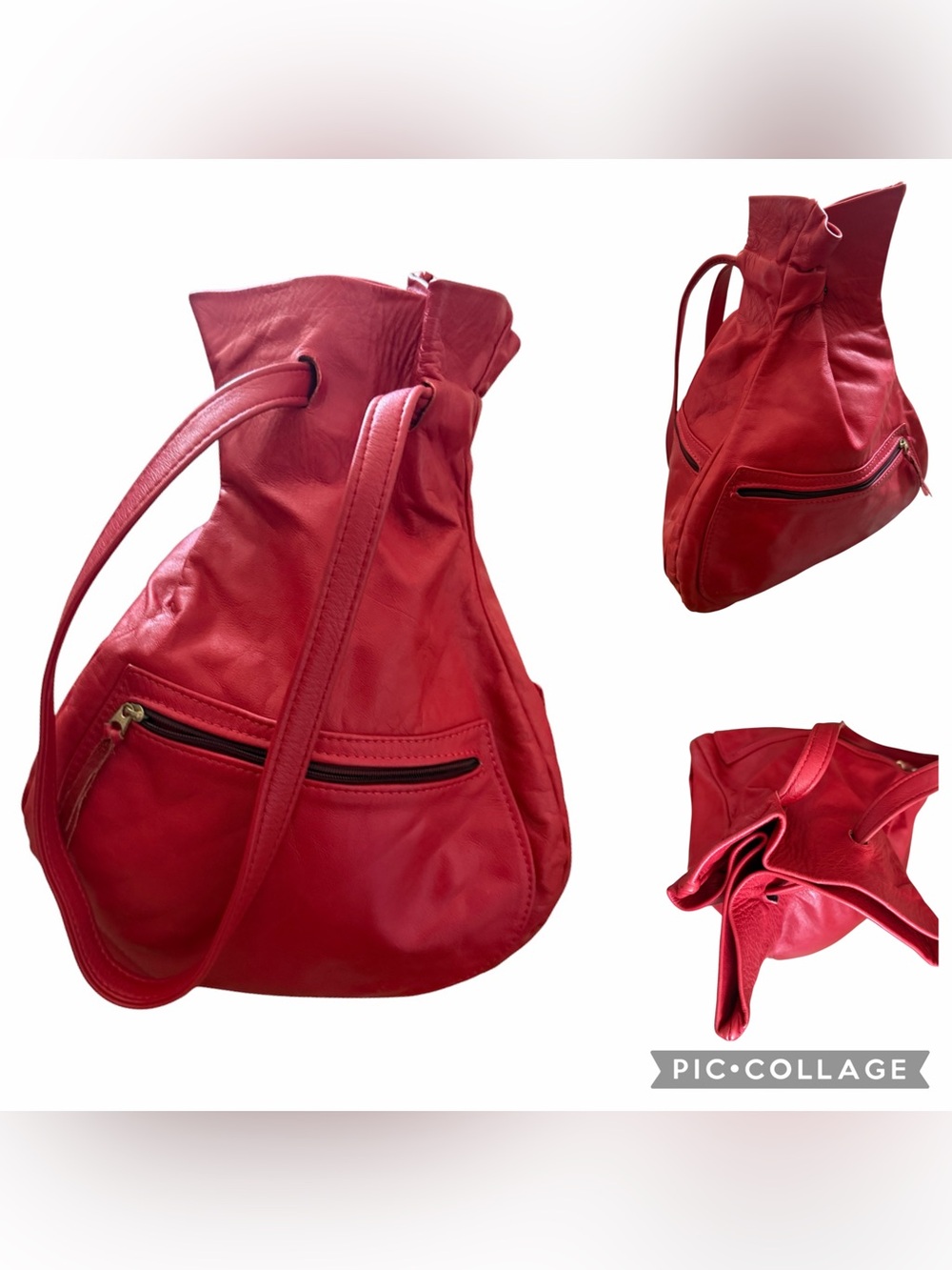Geometrical shape red leather hobo handbag